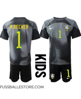 Günstige Brasilien Alisson Becker #1 Torwart Heimtrikotsatz Kinder WM 2022 Kurzarm (+ Kurze Hosen)